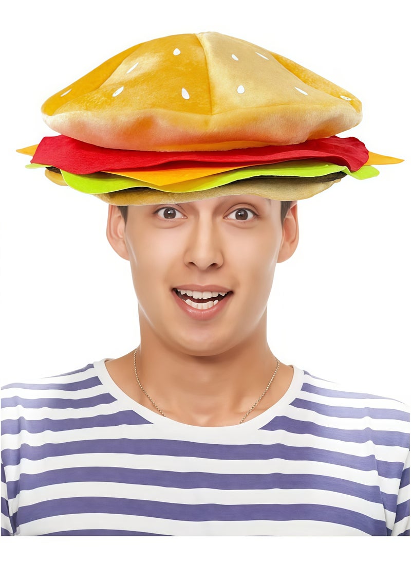 Funny Hamburger Hat, Cheeseburger Headwear Fun Fast Food Party Costume Supplies Halloween Crazy Role Play Hat Dress Up Hats for Adult Teens - Image 1